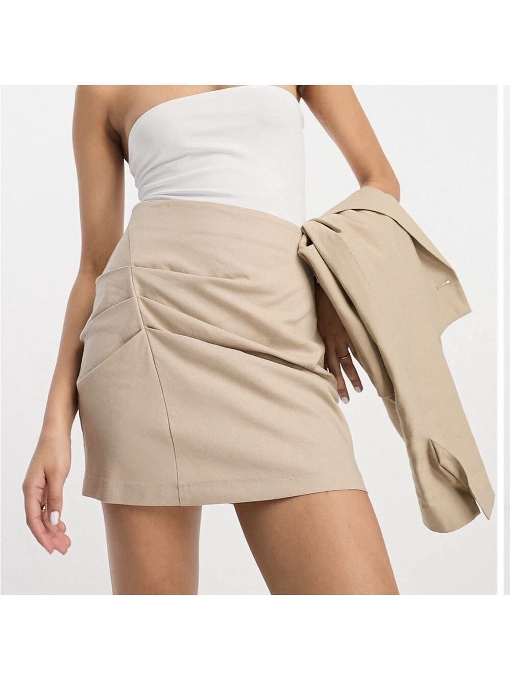 ASOS DESIGN Ruched Mini Skirt Stone size 2-NWT